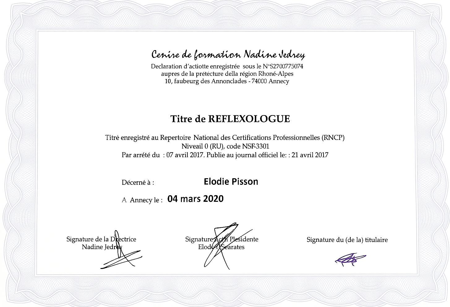 Titre réflexologue